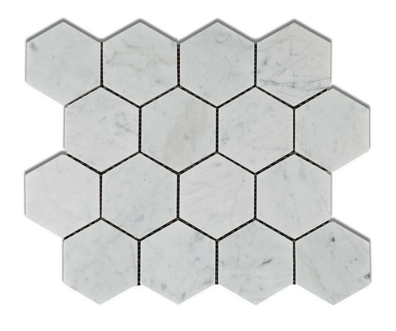 Carrara White Marble Honed 3" Hexagon Mosaic Tile-Marble Mosaic-American Tile Depot