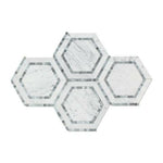 Carrara White Marble Honed 5" Hexagon Combination MosaicTile w / Blue-Gray-Marble Mosaic-American Tile Depot