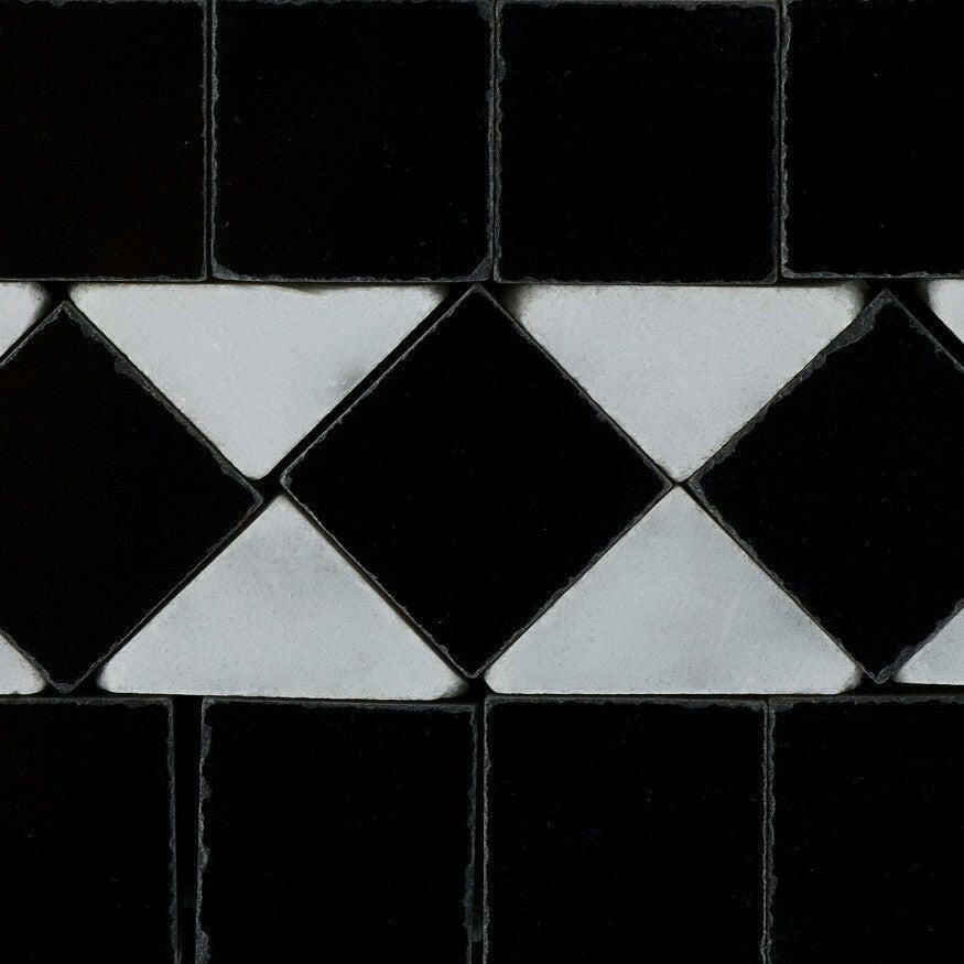 Carrara White Marble Honed BIAS Border Listello w/ Black Dots-Marble Border-American Tile Depot