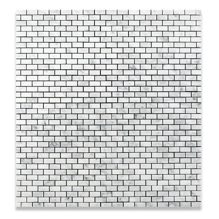 Carrara White Marble Honed Baby Brick Mosaic Tile-Marble Mosaic-American Tile Depot