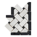 Carrara White Marble Honed Basketweave Border Corner w / Black Dots-Marble Border-American Tile Depot