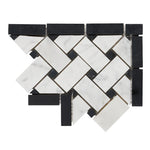 Carrara White Marble Honed Basketweave Border Corner w / Black Dots-Marble Border-American Tile Depot