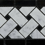 Carrara White Marble Honed Basketweave Border Listello w/ Black Dots-Marble Border-American Tile Depot