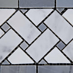 Carrara White Marble Honed Basketweave Border Listello w/ Blue-Gray Dots-Marble Border-American Tile Depot