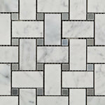 Carrara White Marble Honed Basketweave Mosaic Tile w/ Blue-Gray Dots-Marble Mosaic-American Tile Depot