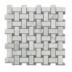 Carrara White Marble Honed Basketweave Mosaic Tile w/ Blue-Gray Dots-Marble Mosaic-American Tile Depot