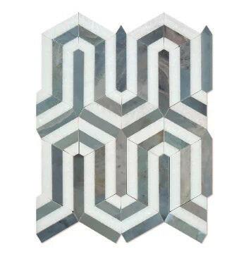 Carrara White Marble Honed Berlinetta Mosaic Tile w / Blue-Gray-Marble Mosaic-American Tile Depot