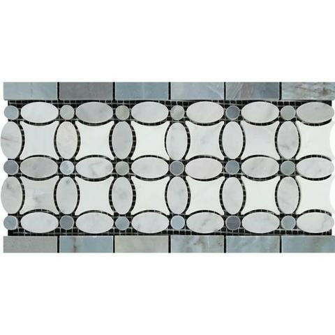 Carrara White Marble Honed Florida Flower Border w/Blue-Gray Dots-Marble Border-American Tile Depot