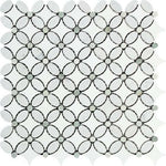 Carrara White Marble Honed Florida Flower Mosaic Tile w/ Ming Green Dots-Marble Mosaic-American Tile Depot