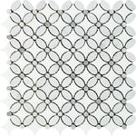 Carrara White Marble Honed Florida Flower Mosaic Tile w/ Ming Green Dots-Marble Mosaic-American Tile Depot