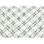 Carrara White Marble Honed Florida Flower Mosaic Tile w/ Ming Green Dots-Marble Mosaic-American Tile Depot