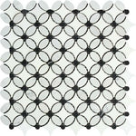 Carrara White Marble Honed Florida Flower Mosaic Tile w/Black Dots-Marble Mosaic-American Tile Depot