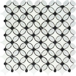 Carrara White Marble Honed Florida Flower Mosaic Tile w/Black Dots-Marble Mosaic-American Tile Depot