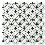 Carrara White Marble Honed Florida Flower Mosaic Tile w/Black Dots-Marble Mosaic-American Tile Depot