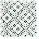 Carrara White Marble Honed Florida Flower Mosaic Tile w/Blue Gray Dots-Marble Mosaic-American Tile Depot