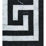 Carrara White Marble Honed Greek Key Border Corner w / Black Dots-Marble Border-American Tile Depot