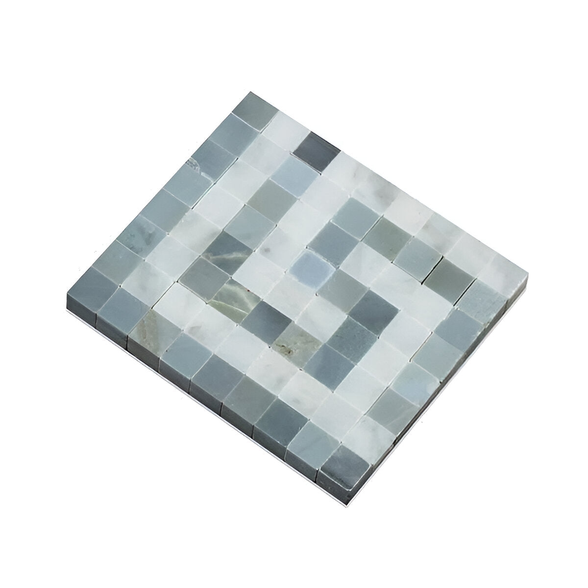 Carrara White Marble Honed Greek Key Border Corner w / Blue Gray Dots-Marble Border-American Tile Depot