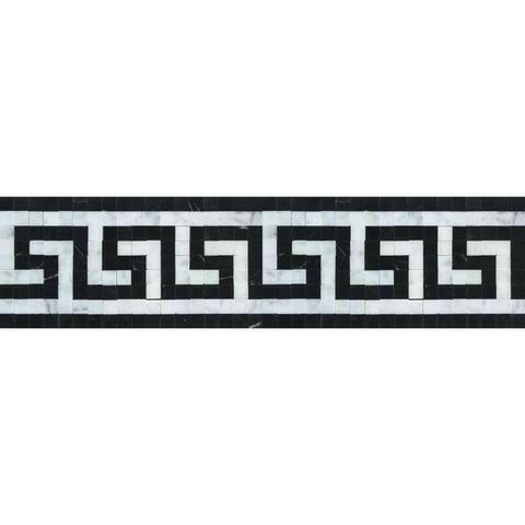 Carrara White Marble Honed Greek Key Border w / Black Dots-Marble Border-American Tile Depot