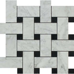 Carrara White Marble Honed Large Basketweave Mosaic Tile w/ Black Dots-Marble Mosaic-American Tile Depot