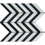 Carrara White Marble Honed Large Chevron Mosaic Tile w / Black Strips-Marble Mosaic-American Tile Depot