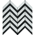 Carrara White Marble Honed Large Chevron Mosaic Tile w / Black Strips-Marble Mosaic-American Tile Depot