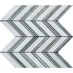 Carrara White Marble Honed Large Chevron Mosaic Tile w / Blue-Gray Strips-Marble Mosaic-American Tile Depot