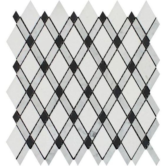 Carrara White Marble Honed Lattice Mosaic Tile w / Black Dots-Marble Mosaic-American Tile Depot