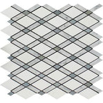 Carrara White Marble Honed Lattice Mosaic Tile w / Blue Gray Dots-Marble Mosaic-American Tile Depot