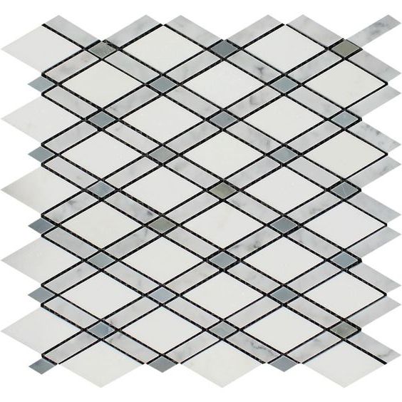 Carrara White Marble Honed Lattice Mosaic Tile w / Blue Gray Dots-Marble Mosaic-American Tile Depot