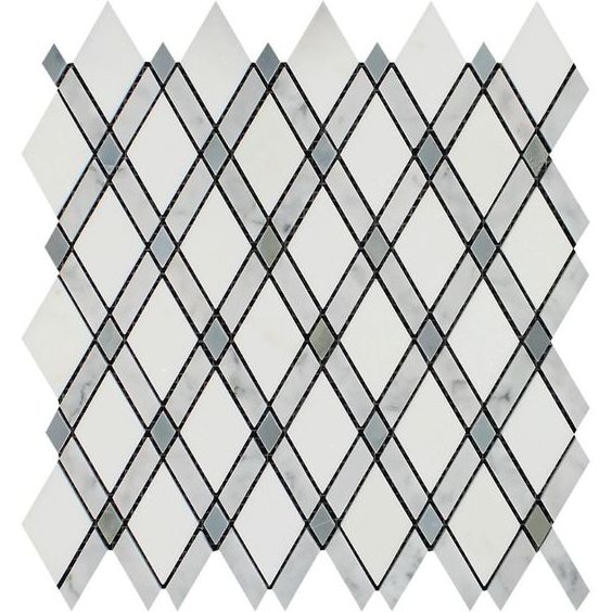 Carrara White Marble Honed Lattice Mosaic Tile w / Blue Gray Dots-Marble Mosaic-American Tile Depot