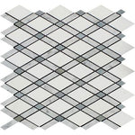 Carrara White Marble Honed Lattice Mosaic Tile w / Blue Gray Dots-Marble Mosaic-American Tile Depot