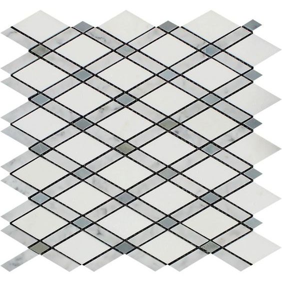 Carrara White Marble Honed Lattice Mosaic Tile w / Blue Gray Dots-Marble Mosaic-American Tile Depot