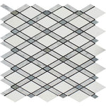 Carrara White Marble Honed Lattice Mosaic Tile w / Blue Gray Dots-Marble Mosaic-American Tile Depot