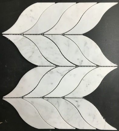 Carrara White Marble Honed Leaf Pattern Mosaic Tile-Marble Mosaic-American Tile Depot