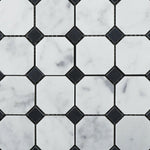 Carrara White Marble Honed Octagon Mosaic Tile w/ Black Dots-Marble Mosaic-American Tile Depot