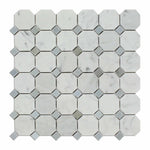 Carrara White Marble Honed Octagon Mosaic Tile w/ Blue-Gray Dots-Marble Mosaic-American Tile Depot