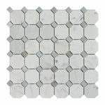 Carrara White Marble Honed Octagon Mosaic Tile w/ Blue-Gray Dots-Marble Mosaic-American Tile Depot