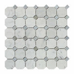 Carrara White Marble Honed Octagon Mosaic Tile w/ Blue-Gray Dots-Marble Mosaic-American Tile Depot