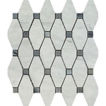 Carrara White Marble Honed Octave Pattern Mosaic Tile w/ Blue Gray Dots-Marble Mosaic-American Tile Depot