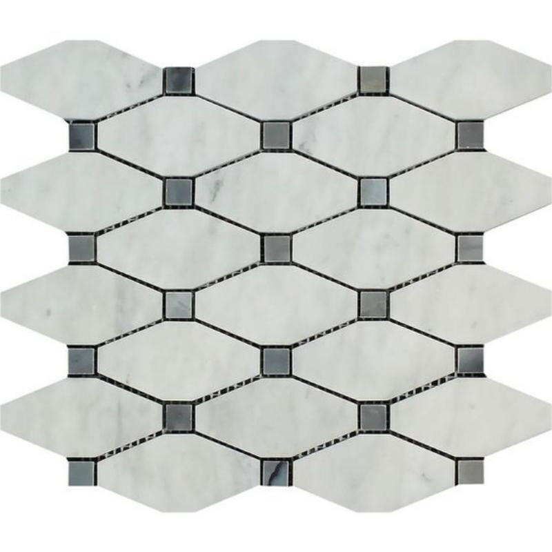 Carrara White Marble Honed Octave Pattern Mosaic Tile w/ Blue Gray Dots-Marble Mosaic-American Tile Depot