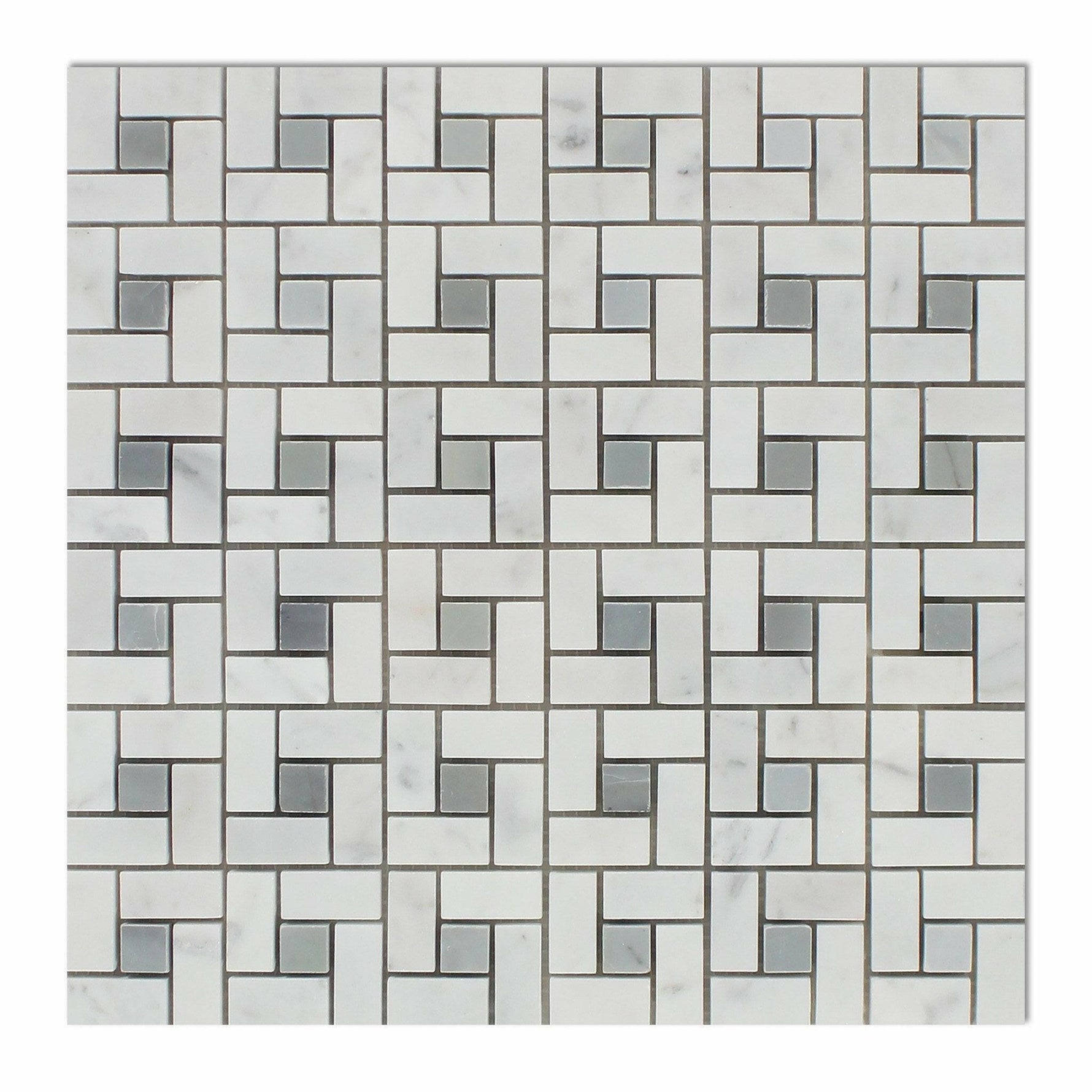 Carrara White Marble Honed Pinwheel Mosaic Tile w/ Blue-Gray Dots-Marble Mosaic-American Tile Depot