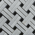 Carrara White Marble Honed Stanza Basketweave Mosaic Tile w/ Black Dots-Marble Mosaic-American Tile Depot