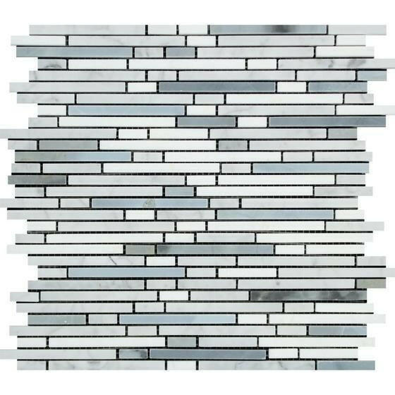 Carrara White Marble Honed Tricolor Bamboo Sticks Mosaic (Carrara + Thassos + Blue-Gray )-Marble Mosaic-American Tile Depot