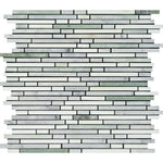 Carrara White Marble Honed Tricolor (Carrara+Thassos +Ming-Green ) Bamboo Sticks Mosaic-Marble Mosaic-American Tile Depot