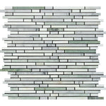 Carrara White Marble Honed Tricolor (Carrara+Thassos +Ming-Green ) Bamboo Sticks Mosaic-Marble Mosaic-American Tile Depot