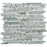 Carrara White Marble Honed Tricolor (Carrara+Thassos +Ming-Green ) Bamboo Sticks Mosaic-Marble Mosaic-American Tile Depot