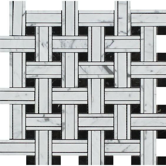 Carrara White Marble Honed Triple Weave Mosaic Tile w / Black Dots-Marble Mosaic-American Tile Depot