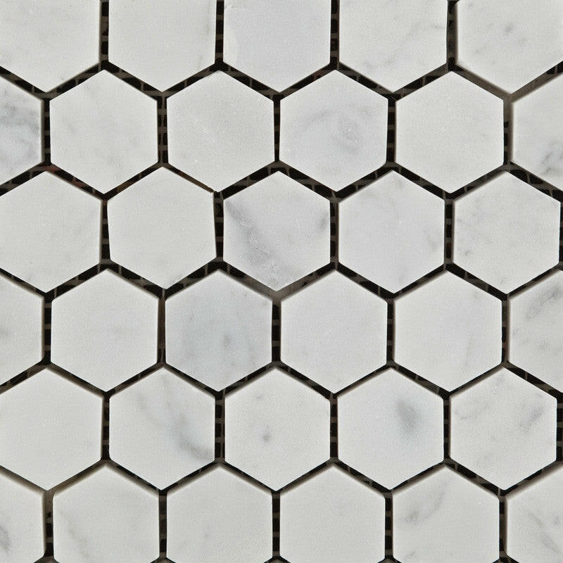 Carrara White Marble Polished 1" Mini Hexagon Mosaic Tile-Marble Mosaic-American Tile Depot