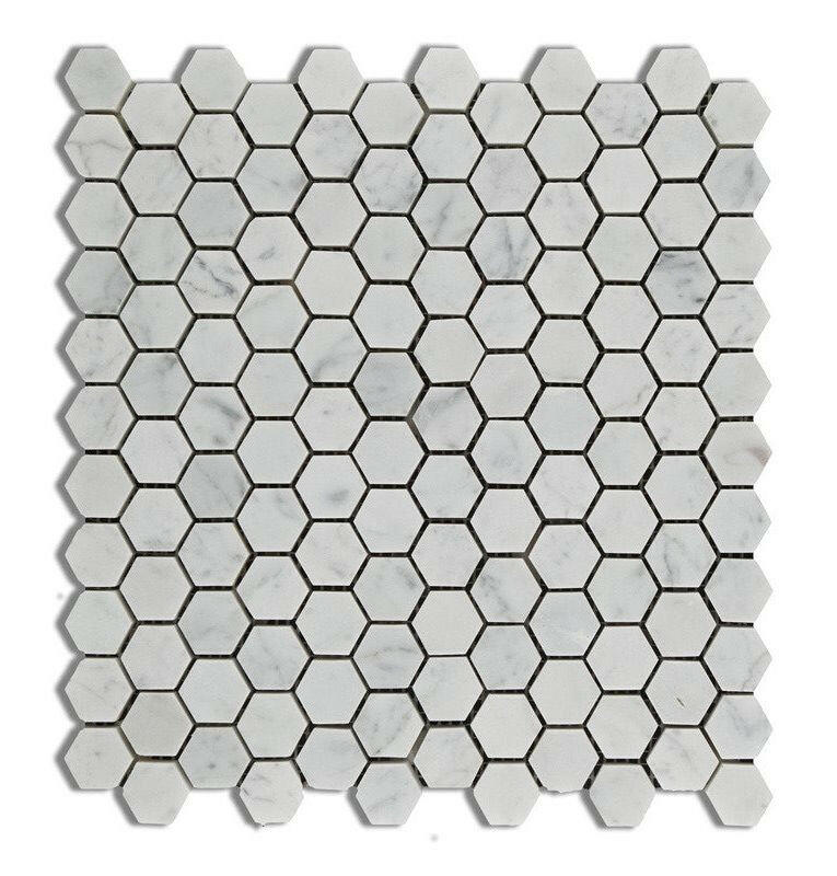 Carrara White Marble Polished 1" Mini Hexagon Mosaic Tile-Marble Mosaic-American Tile Depot