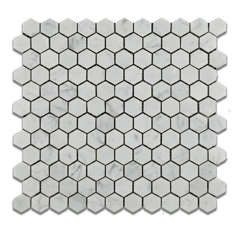 Carrara White Marble Polished 1" Mini Hexagon Mosaic Tile-Marble Mosaic-American Tile Depot